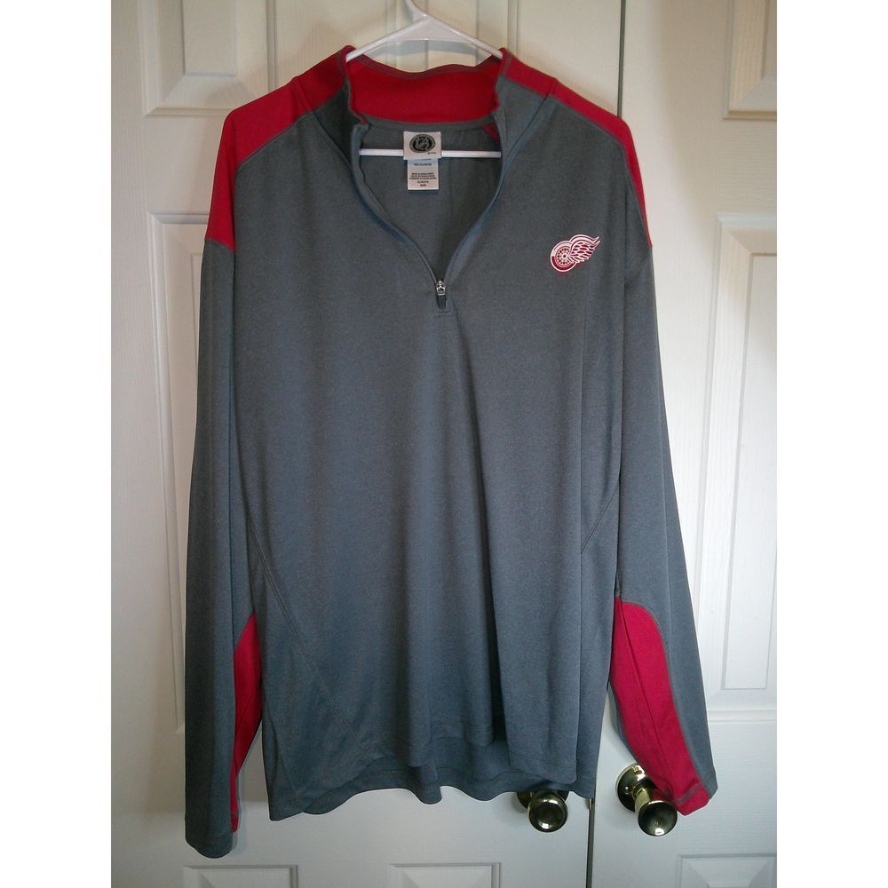 NHL Detroit Red Wings Pullover Lightweight 1/4 Zip Gray Red Mens Size XL